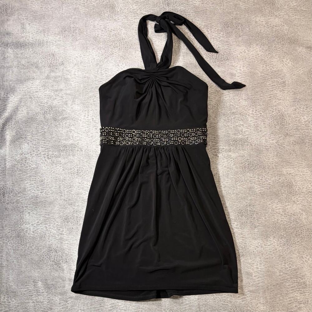 Black Laundry Halter Embellished Mini Dress
